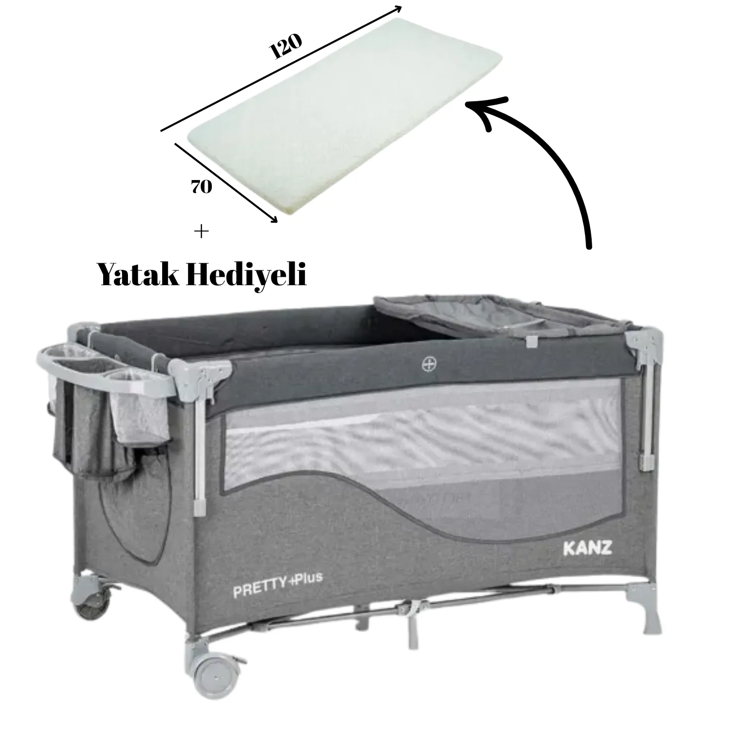 Kanz Pretty Plus Yatak Hediyeli Anne Yanı Oyun Parkı 70x120 cm Füme