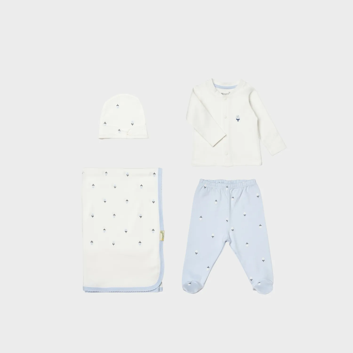 Bibaby Organik Zıbın Takımı 4lü Battaniyeli Love Floral Ekru - Lila