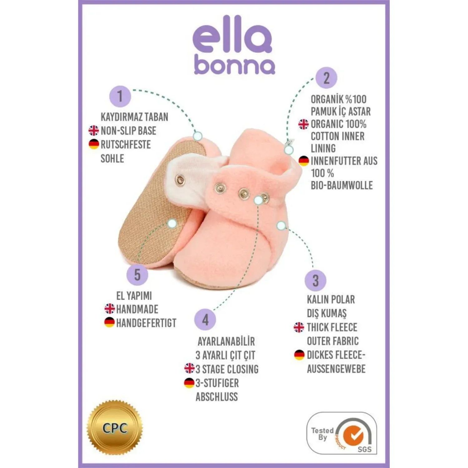 Ella Bonna Ev Terliği Polar Kaydırmaz Taban Pudra