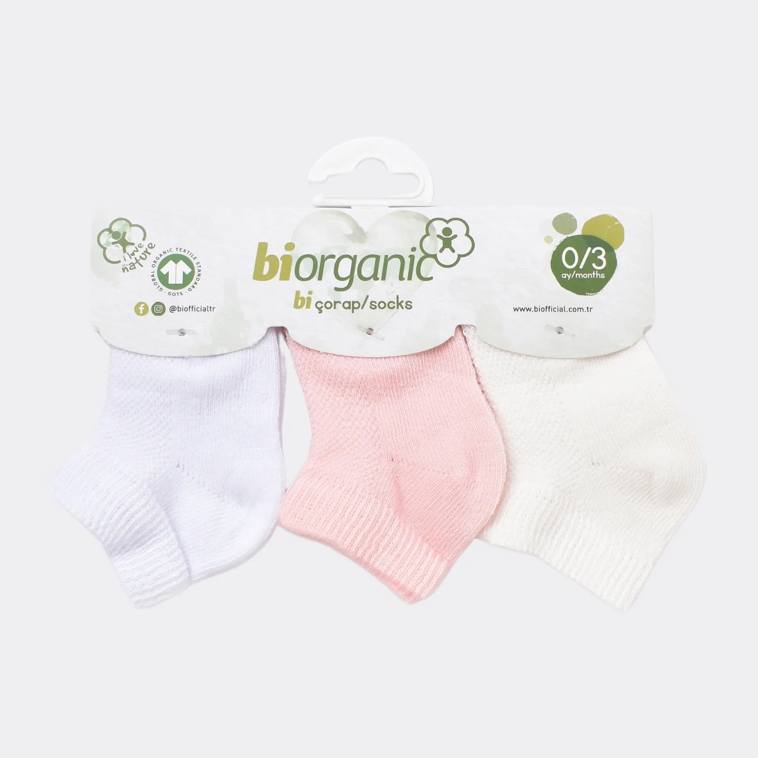 Bibaby Organik Çorap Soket 3lü Summer Pembe