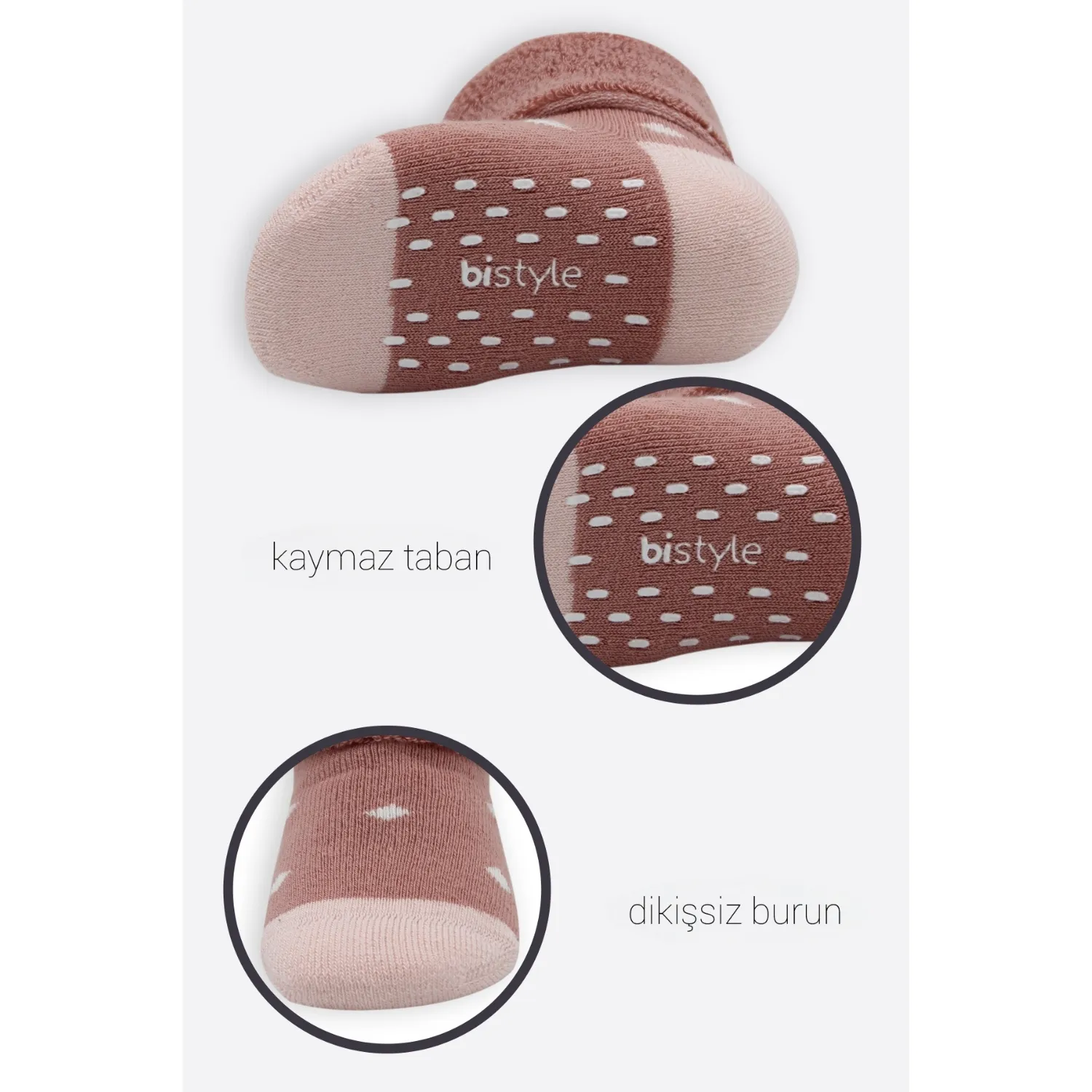 Bistyle Çorap Soket Havlu 2li Kaymaz Point Girl Pudra - Pembe