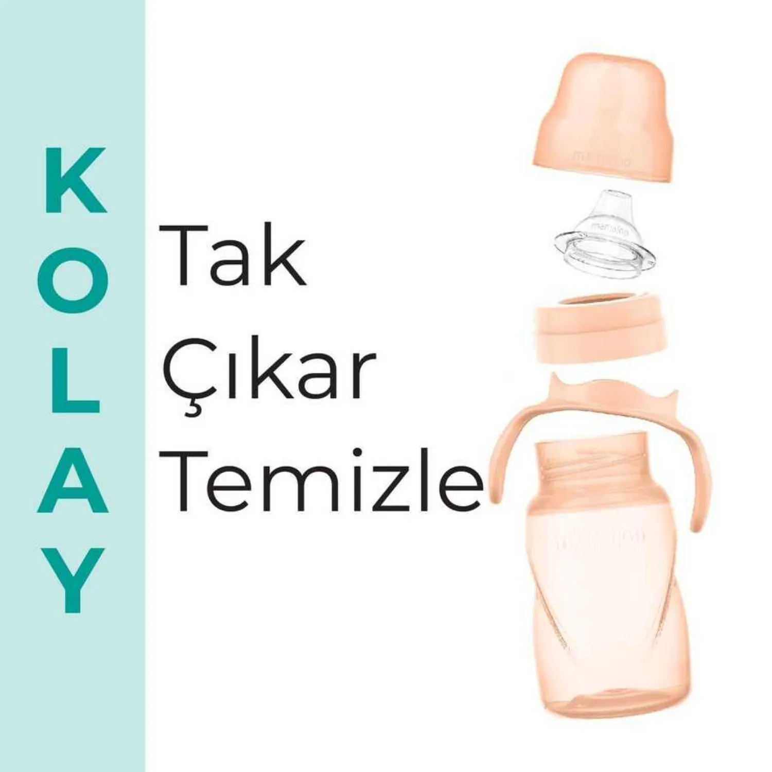 Mamajoo Kulplu Akıtmaz Eğitici Bardak 270 ml&Anti-Kolik Uç Powder Blush