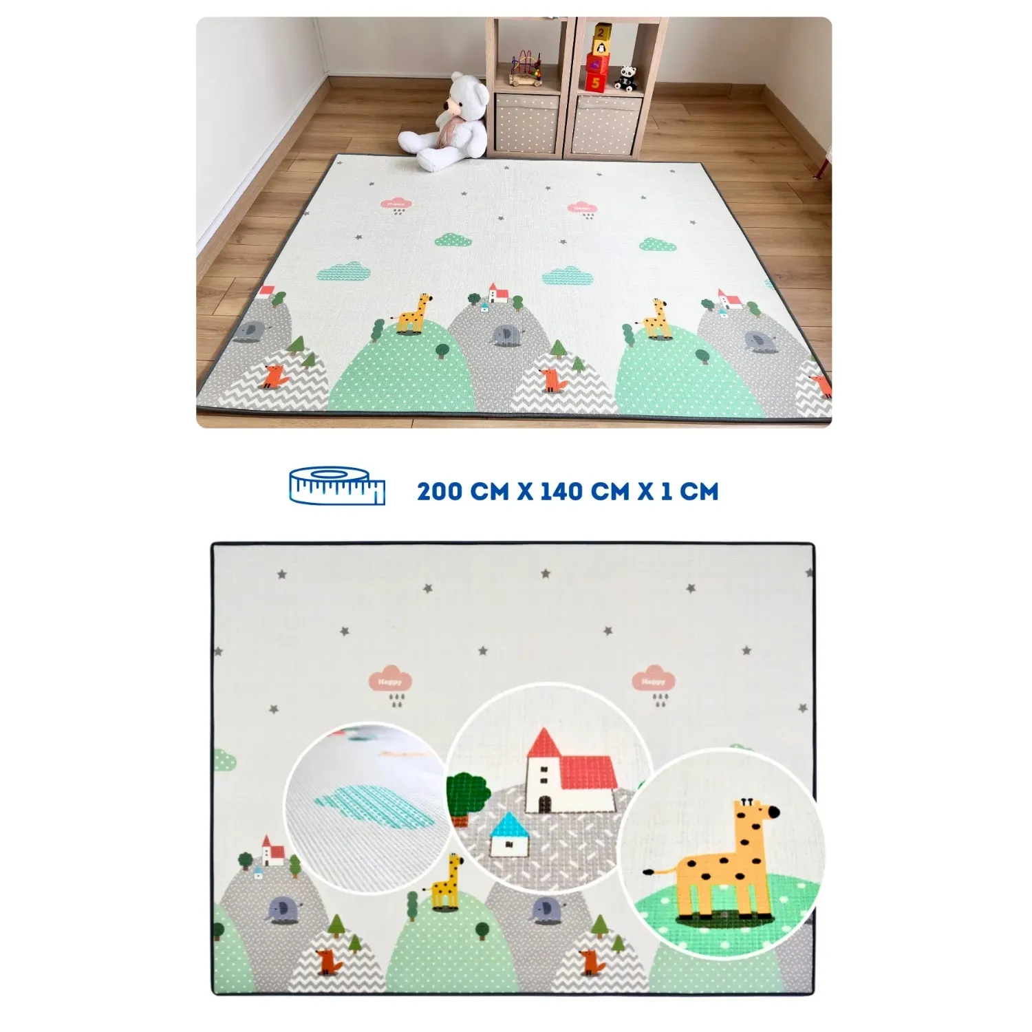 Coolmats Yeşil Parkur-Bulutlar ve Dağlar Oyun Halısı 140x100x1