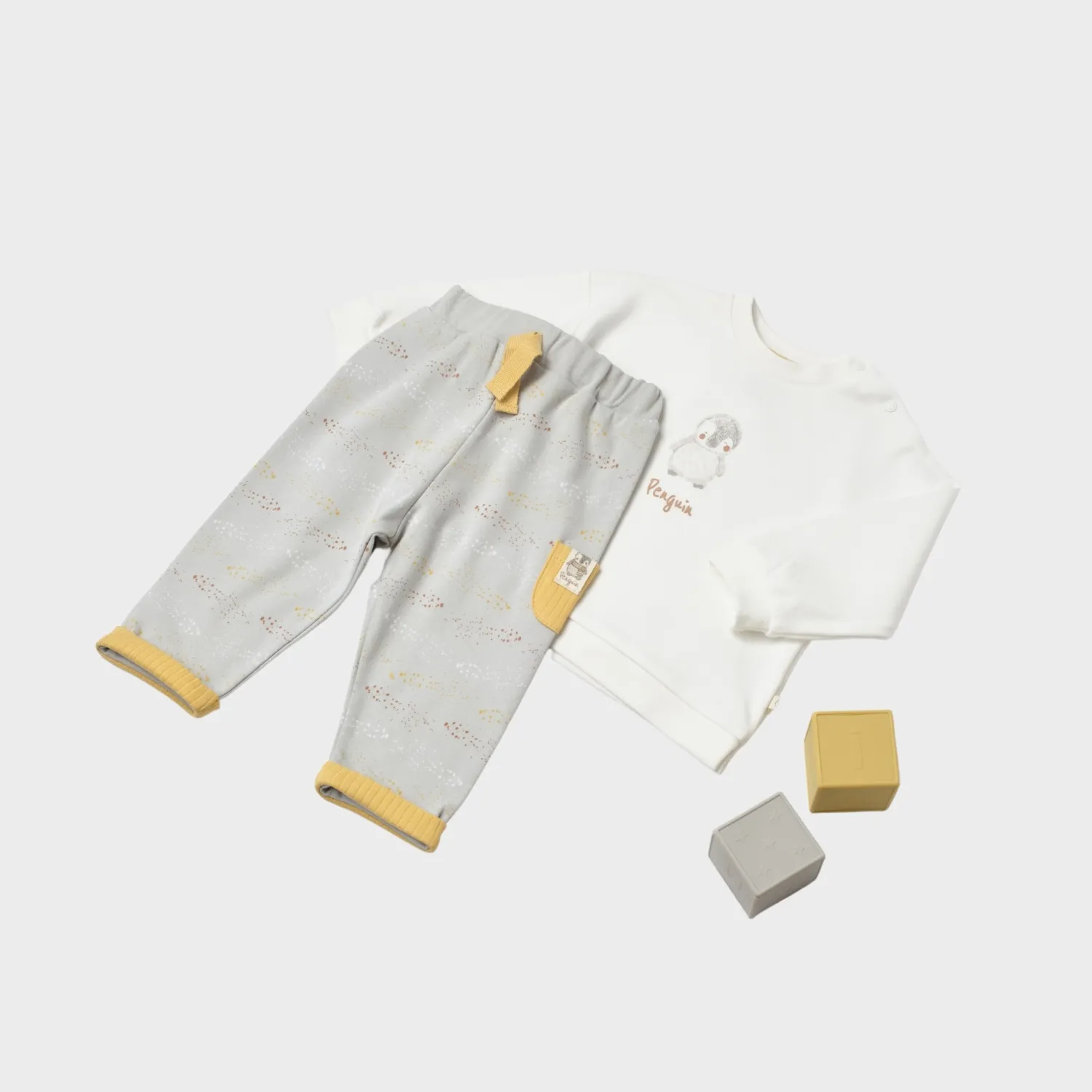 Bibaby Organik 2li Takım Penguin Club Ekru - Gri