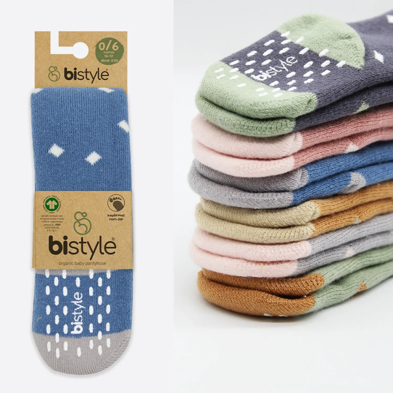 Bibaby Organik Çorap Soket Kaymaz Havlu Bistyle Puanlı İndigo
