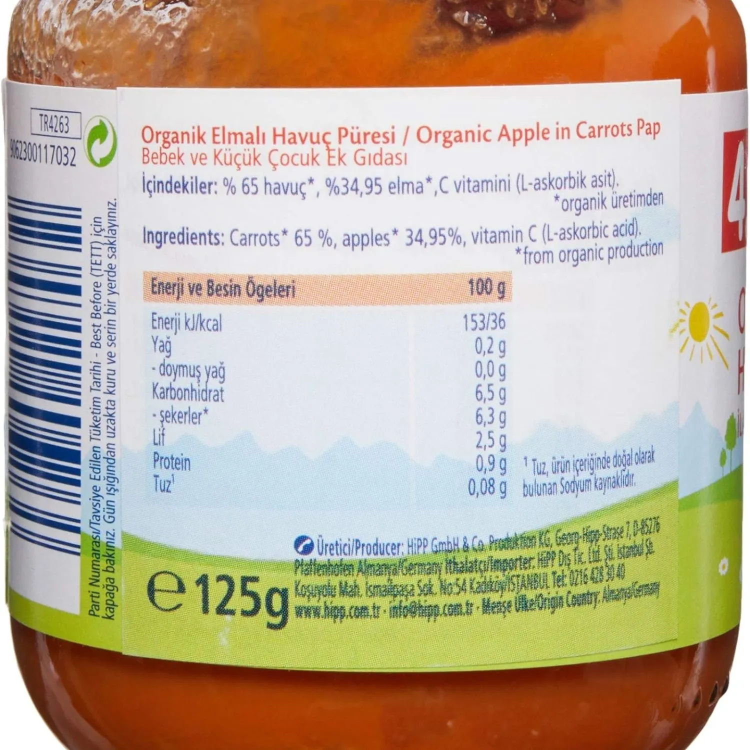 Hipp Organik Elmalı Havuç Püresi 125 gr
