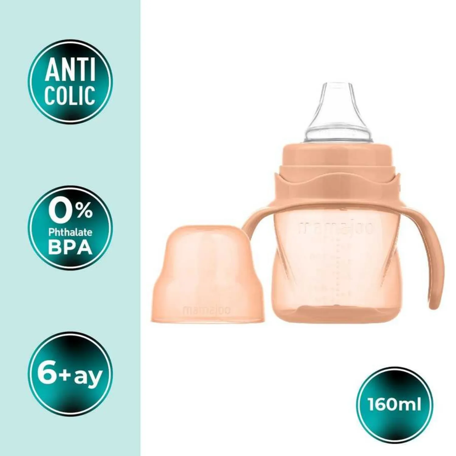 Mamajoo Kulplu Akıtmaz Eğitici Bardak 160 ml&Anti Kolik Uç Powder Blush