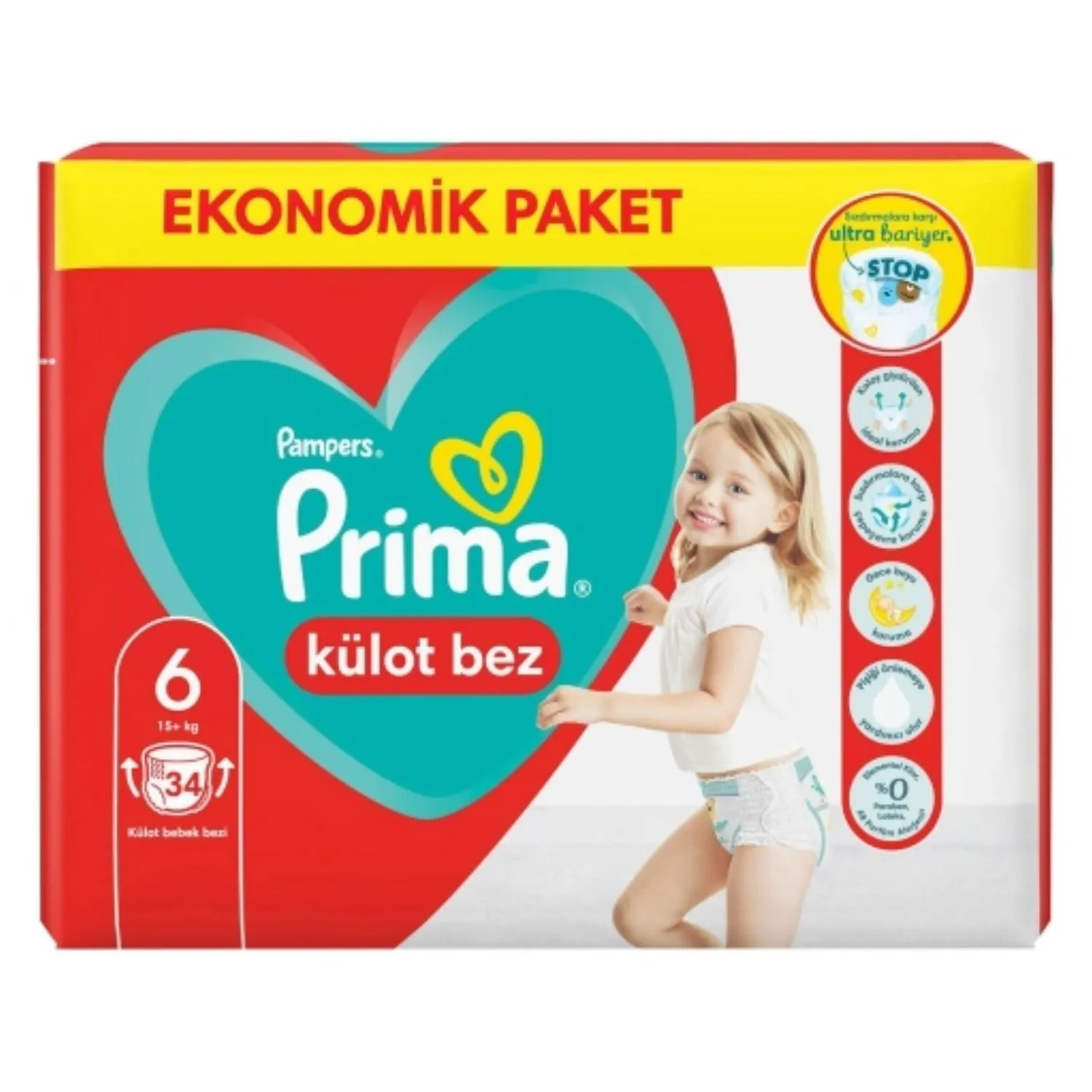 Prima Pants Külot Bebek Bezi 6 Beden Extra Large 15+ Kg 34li Jumbo Paket
