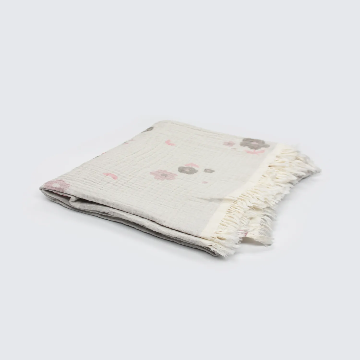 Bistyle Müslin Battaniye Jakarlı Soft White 110x110cm Pembe