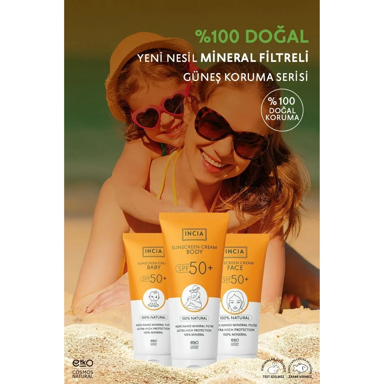 INCIA %100 Doğal Bebek için Güneş Kremi Mineral Filtreli 50 SPF 50ml