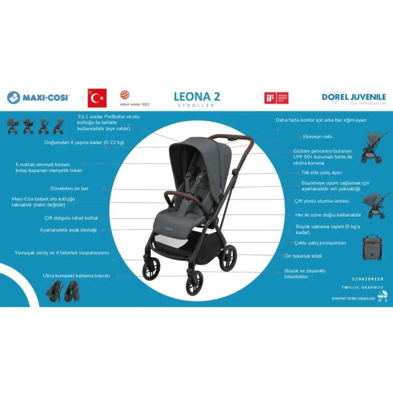 Maxi-Cosi Leona2 Pebble S Travel Sistem Bebek Arabası Twillic Graphite