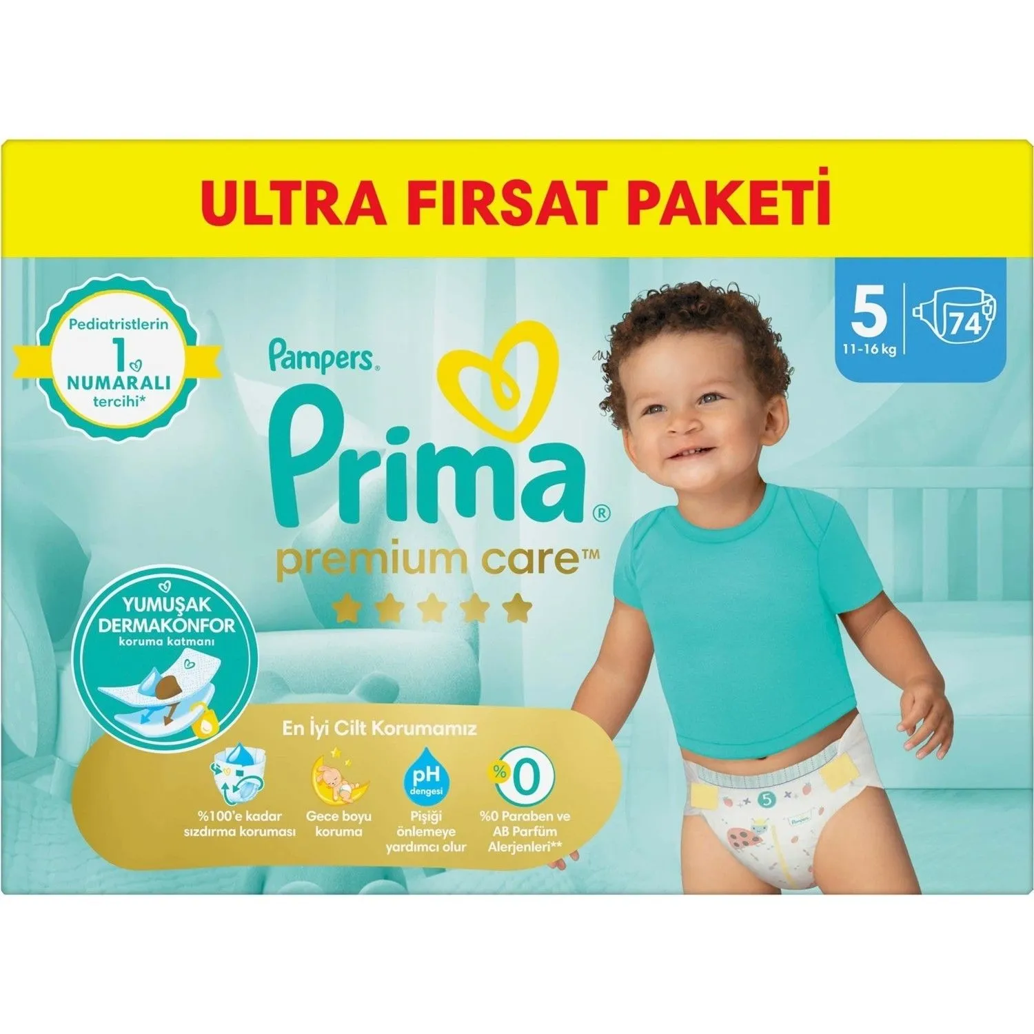 Prima Premium Care Bebek Bezi 5 Beden Junior 11-16 Kg 74lü Ultra Fırsat Paketi