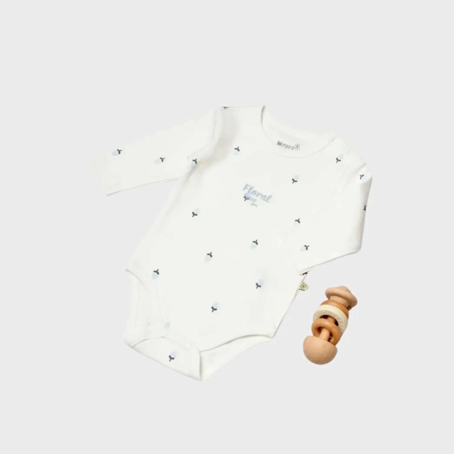 Bibaby Organik Body Uzun Kol Love Floral Ekru - Lila