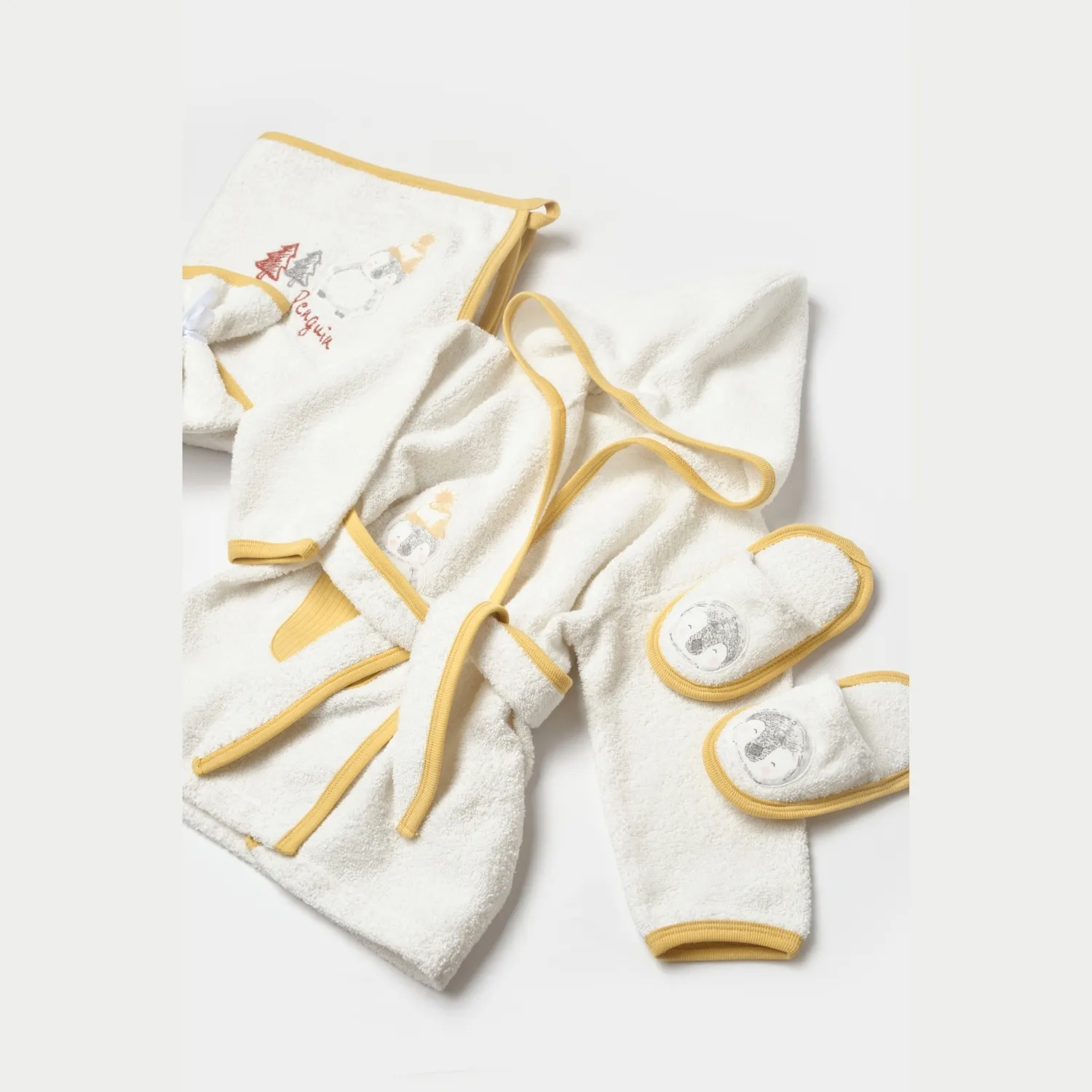 Bibaby Organik Bornoz Penguin Club Ekru - Gri