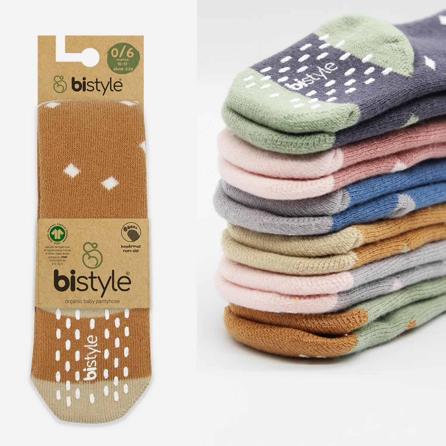 Bibaby Organik Çorap Soket Kaymaz Havlu Bistyle Puanlı Hardal
