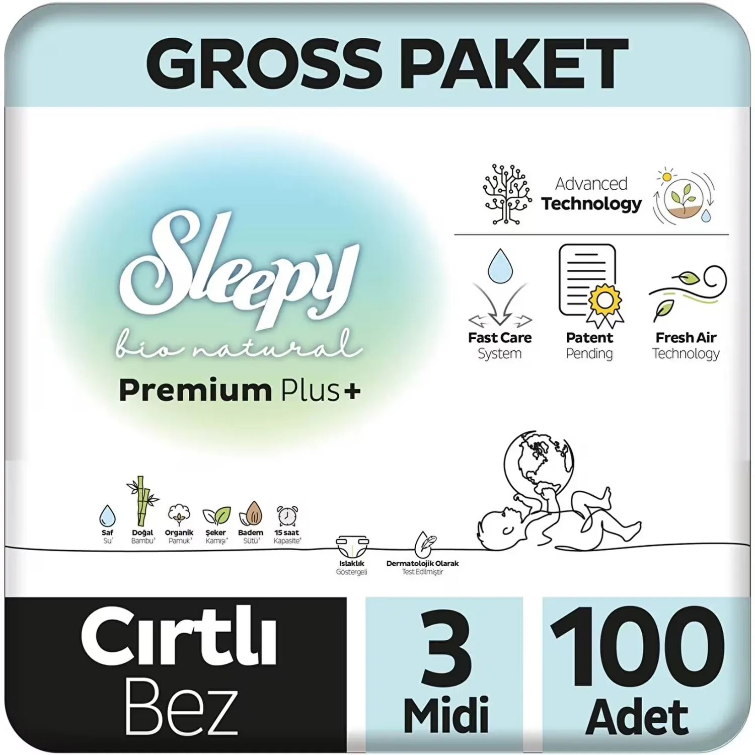 Sleepy Bebek Bezi Bio Natural 3 Numara Midi 100lü Gross Paket