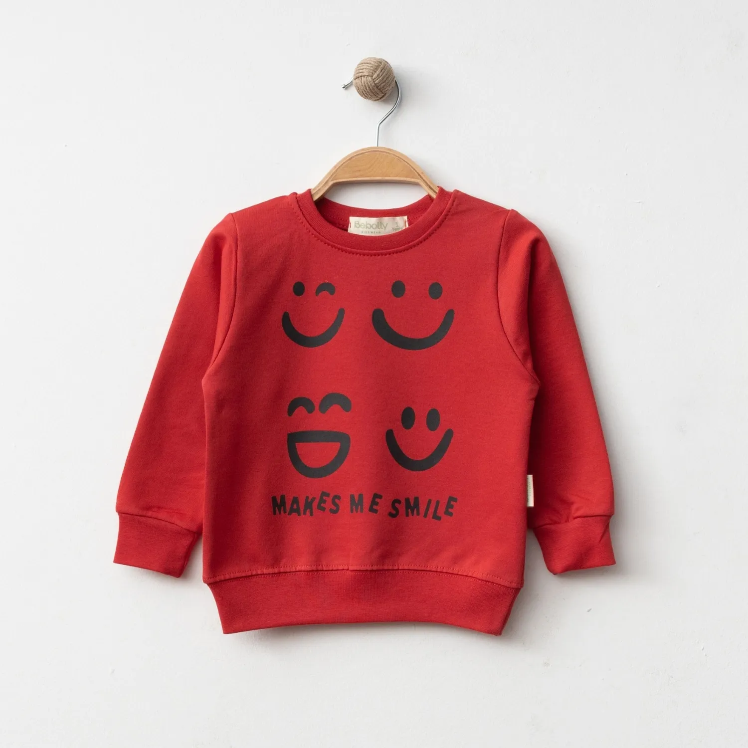 Bebolly Sweatshirt Makes Me Smile Baskılı  Kırmızı
