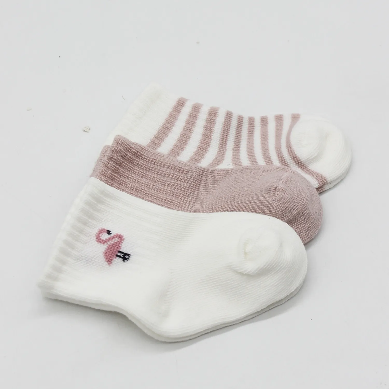 Bistyle Çorap Soket 3lü Penye Flamingo Girl Gül Kurusu - Ekru - Lila