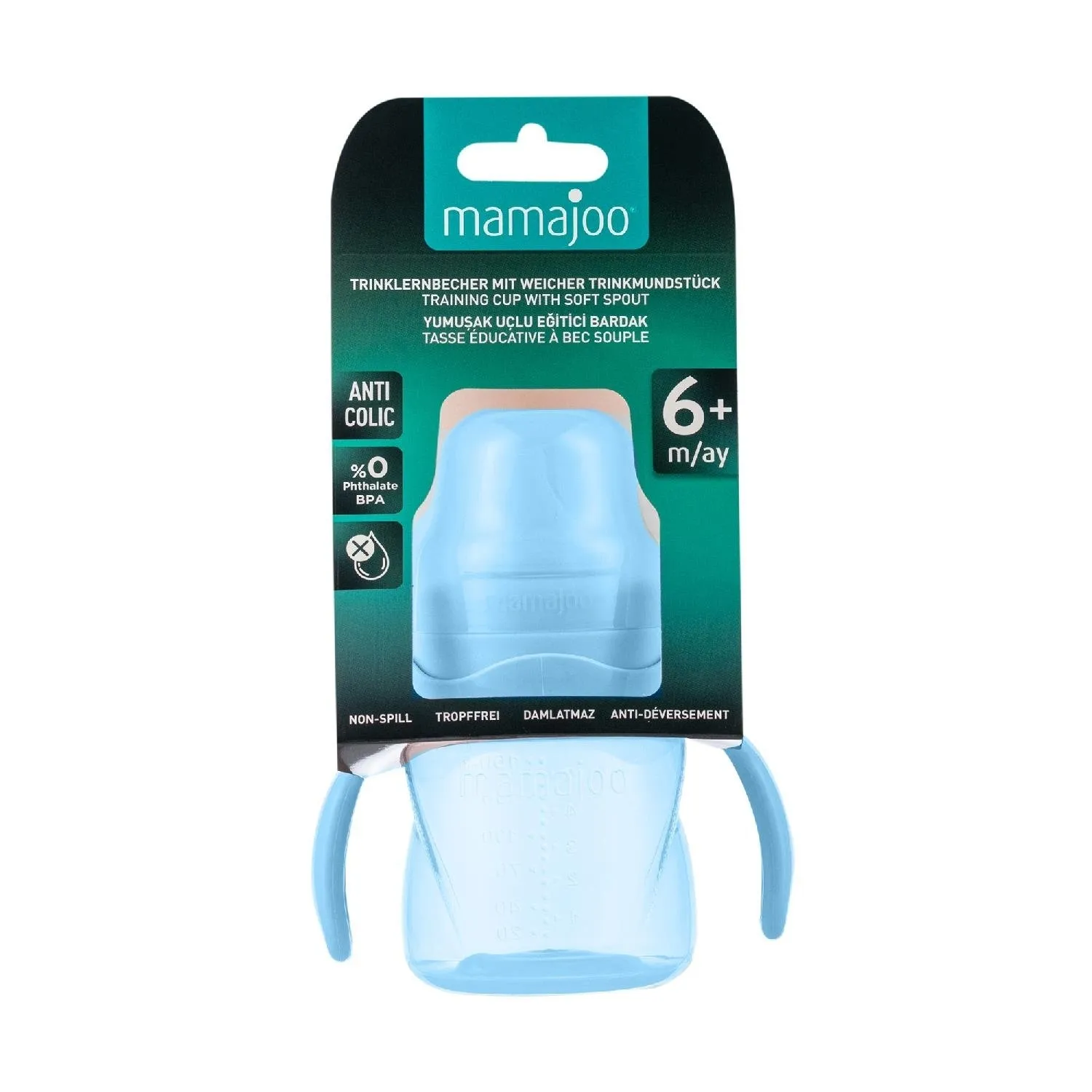 Mamajoo Kulplu Akıtmaz Eğitici Bardak 160 ml&Anti-Kolik Uç Powder Blue