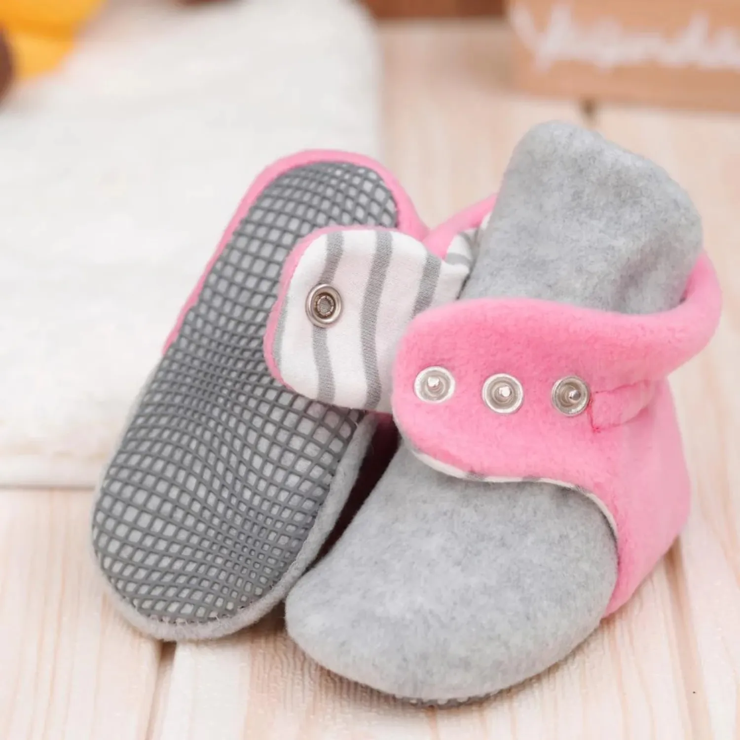 Ella Bonna Panduf Kaydırmaz Taban Gri - Pembe