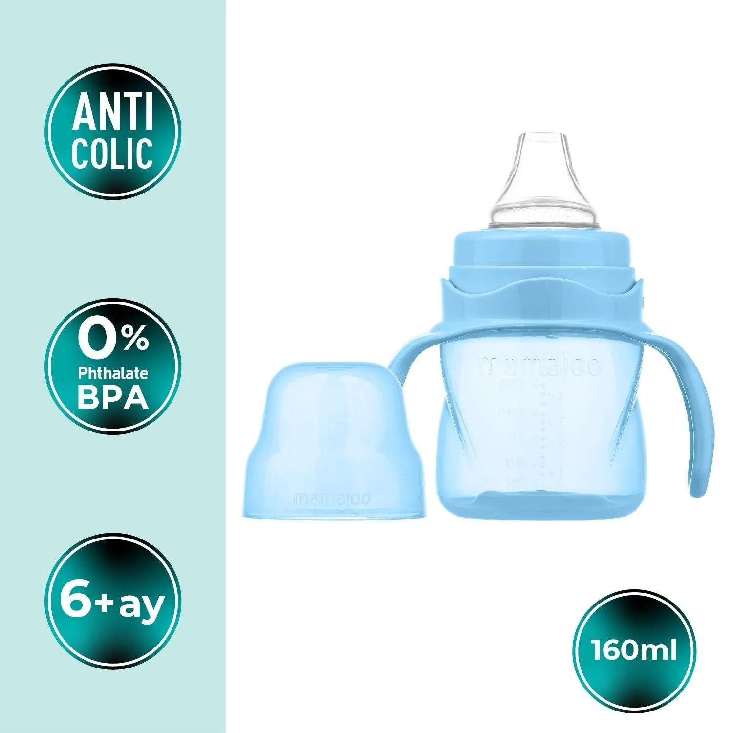 Mamajoo Kulplu Akıtmaz Eğitici Bardak 160 ml&Anti-Kolik Uç Powder Blue