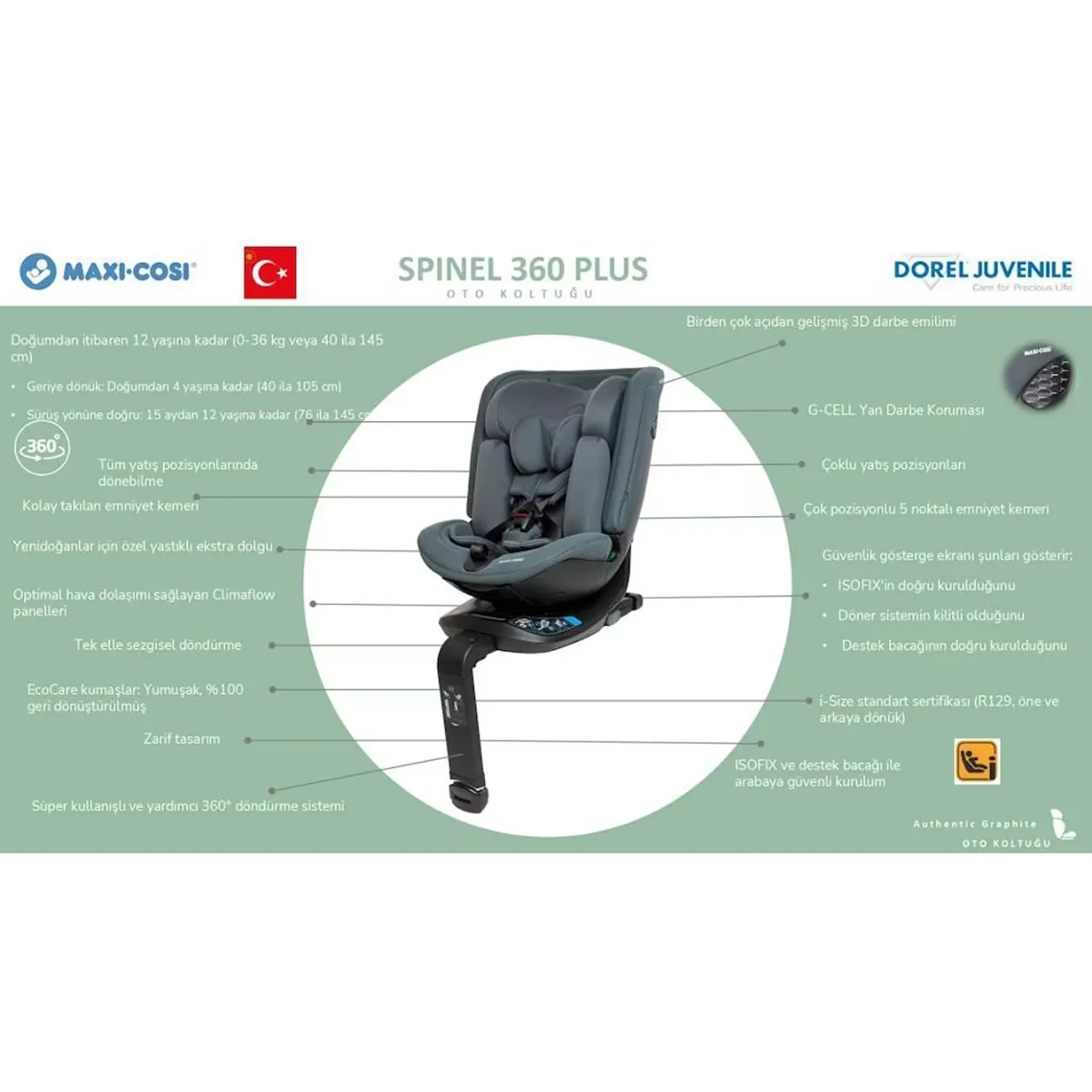 Maxi Cosi Spinel 360 Plus Isofixli Oto Koltuğu 0-36 Kg Raven