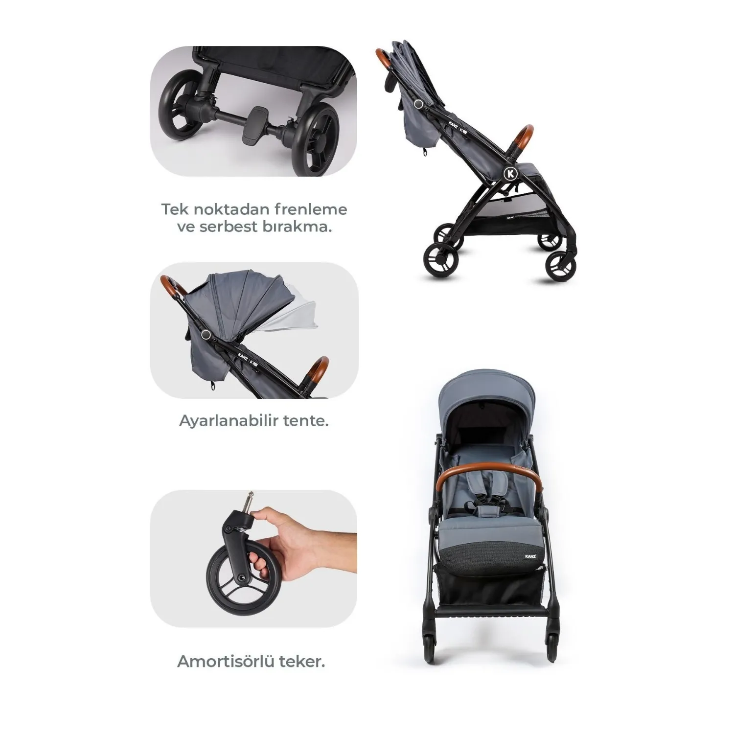 Kanz XFlop Bebek Arabası Dark Grey