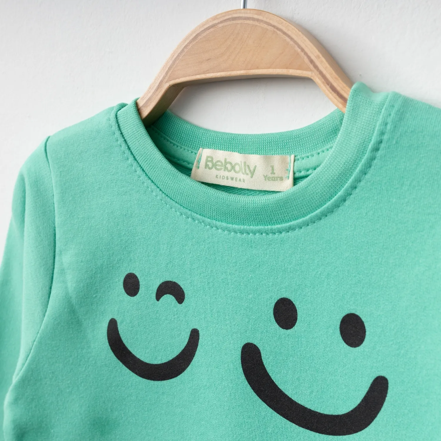 Bebolly Sweatshirt Makes Me Smile Baskılı  Mint