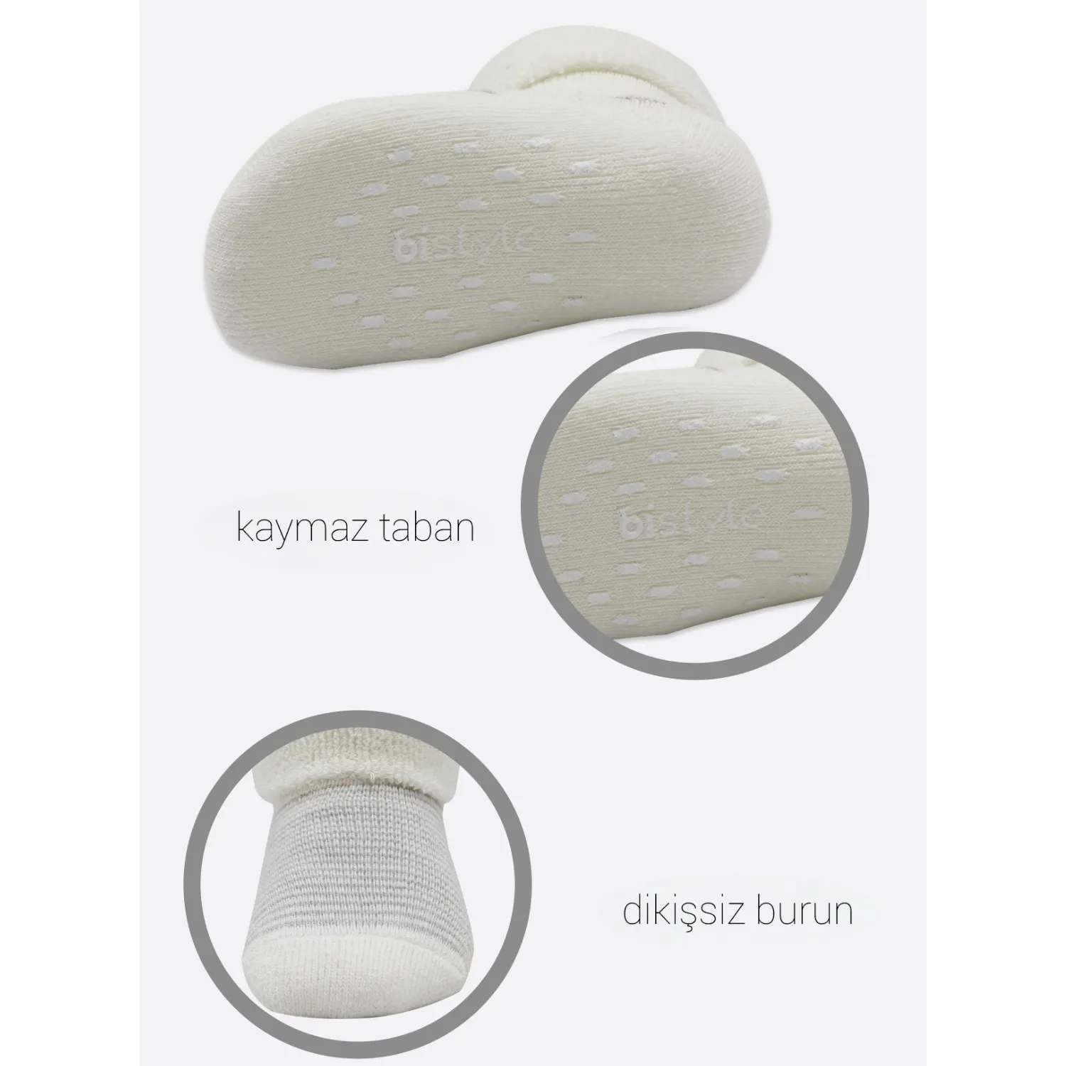 Bibaby Organik Çorap Soket Havlu 2li Kaymaz Çemberli Kıvrık Puanlı Bistyle İndigo - Ekru