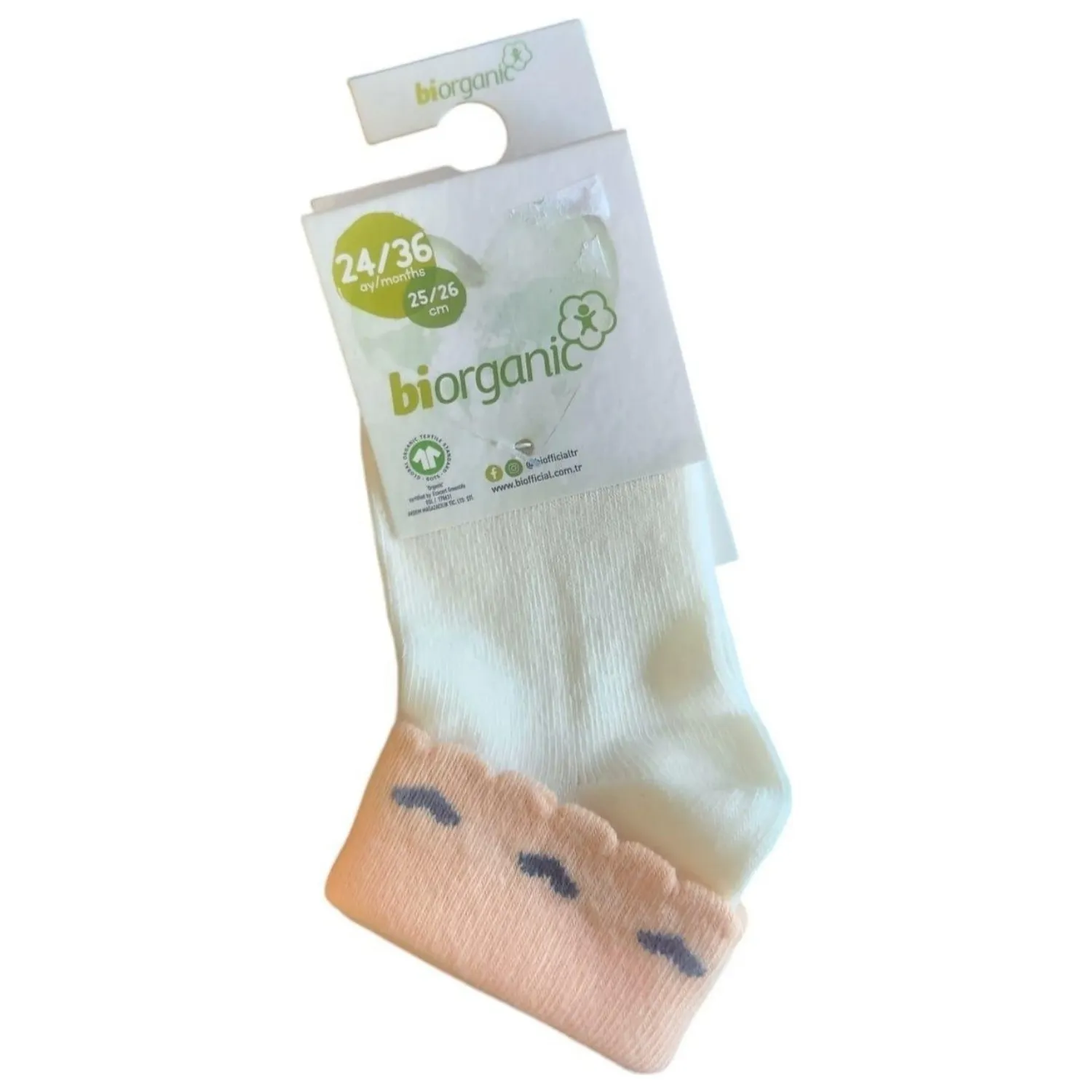 Bibaby Organik Çorap Soket Kalpli Kız Ekru