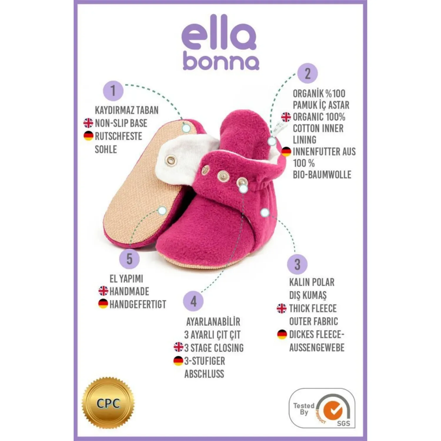 Ella Bonna Ev Terliği Polar Kaydırmaz Taban Mor