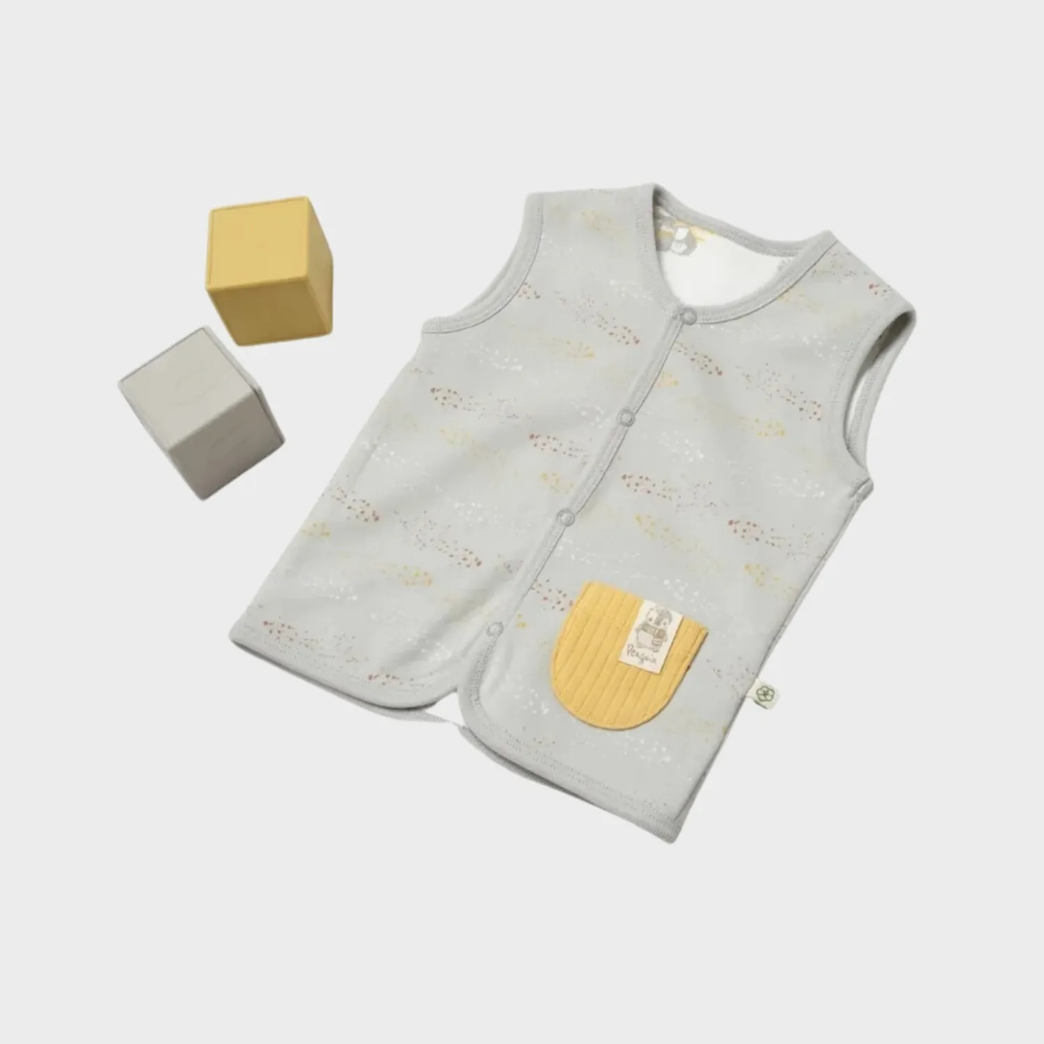 Bibaby Organik Yelek Penguin Club Ekru - Gri