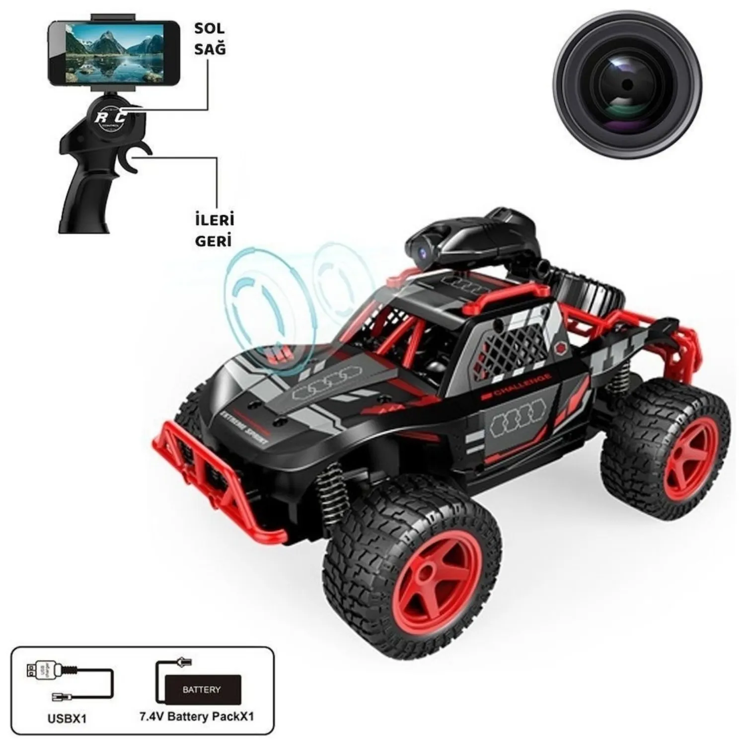 Vardem Uzaktan Kumandalı Full Fonksiyon Şarjlı 2.4G Kameralı Off Road Araba