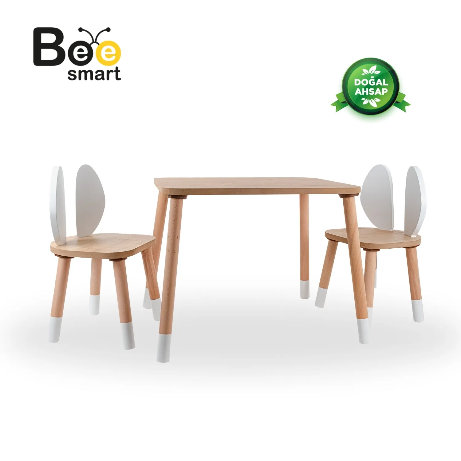 Bee Smart 2 Sandalyeli Masa Seti Beyaz Naturel 