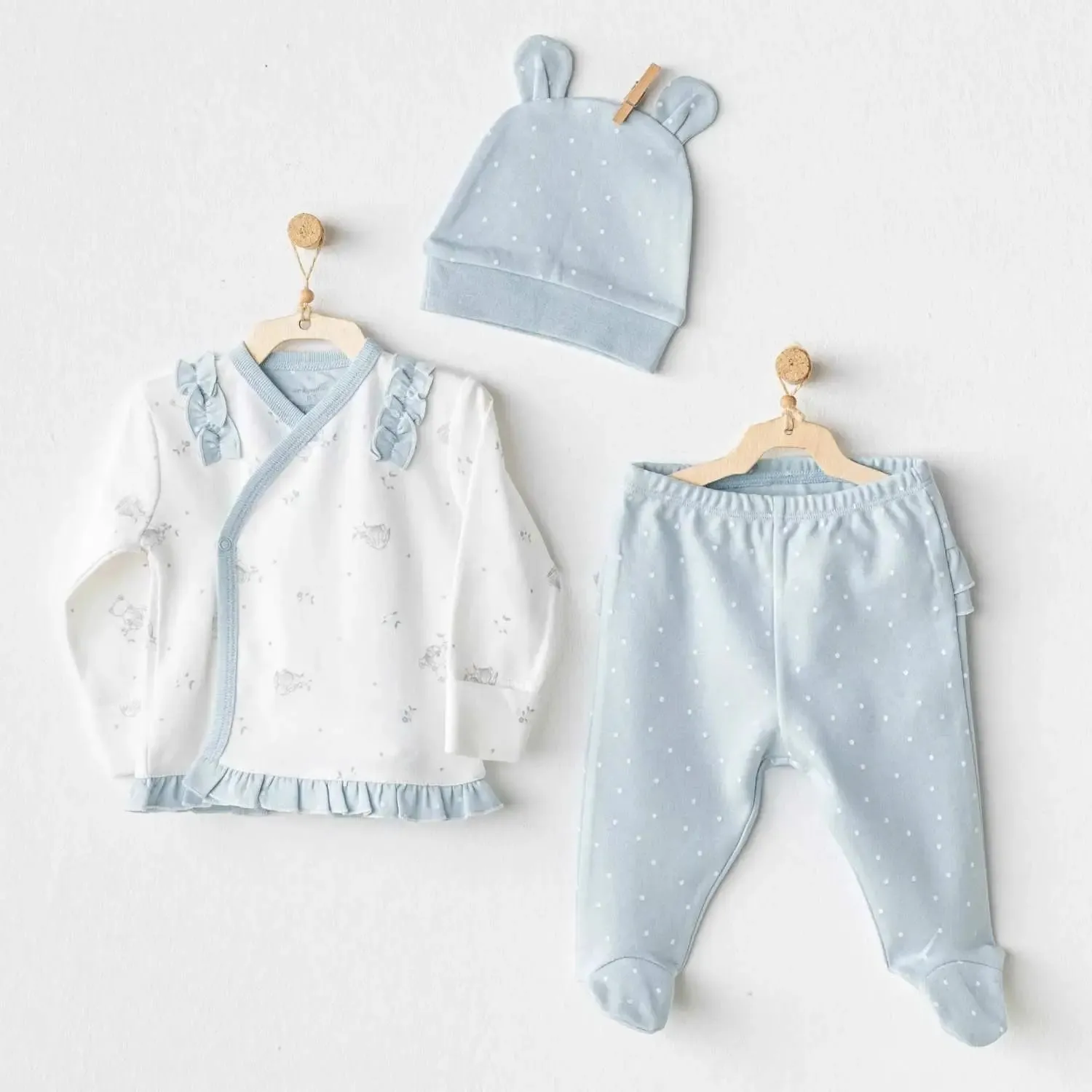 Andy Wawa Zıbın Takımı 3lü Cuddly Bunny Bear Mavi