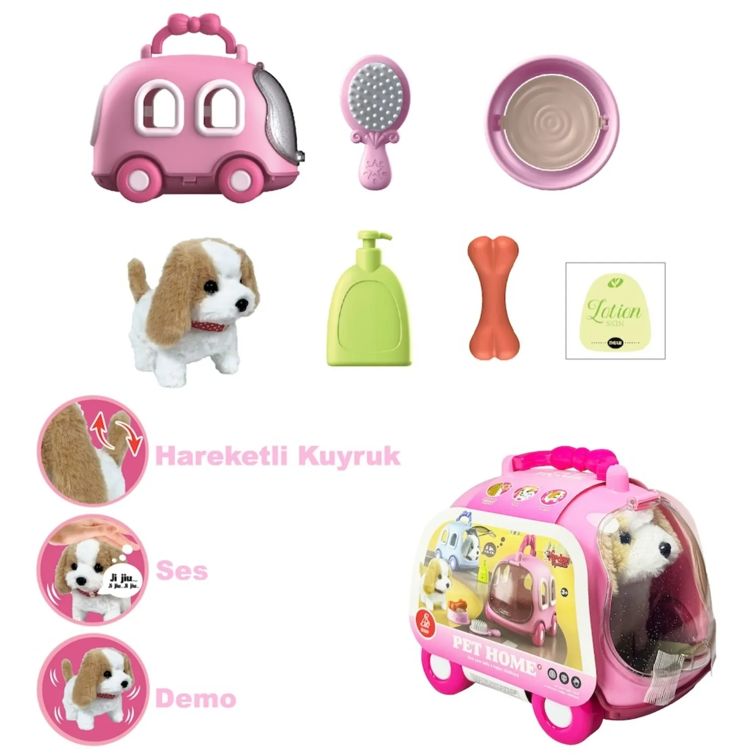Vardem Taşıma Araba Çantalı Hareketli Pilli Köpek Set