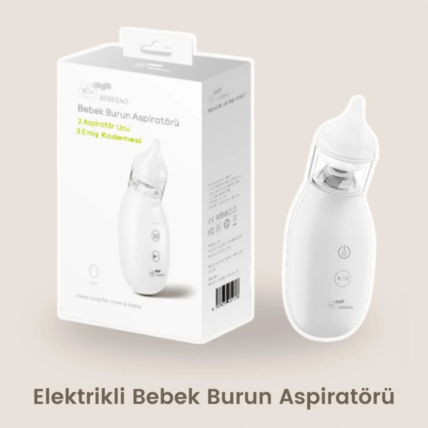 Bebebao Q2 Elektrikli Bebek Burun Aspiratörü Çocuk Burun Temizleme Makinesi Şarjlı