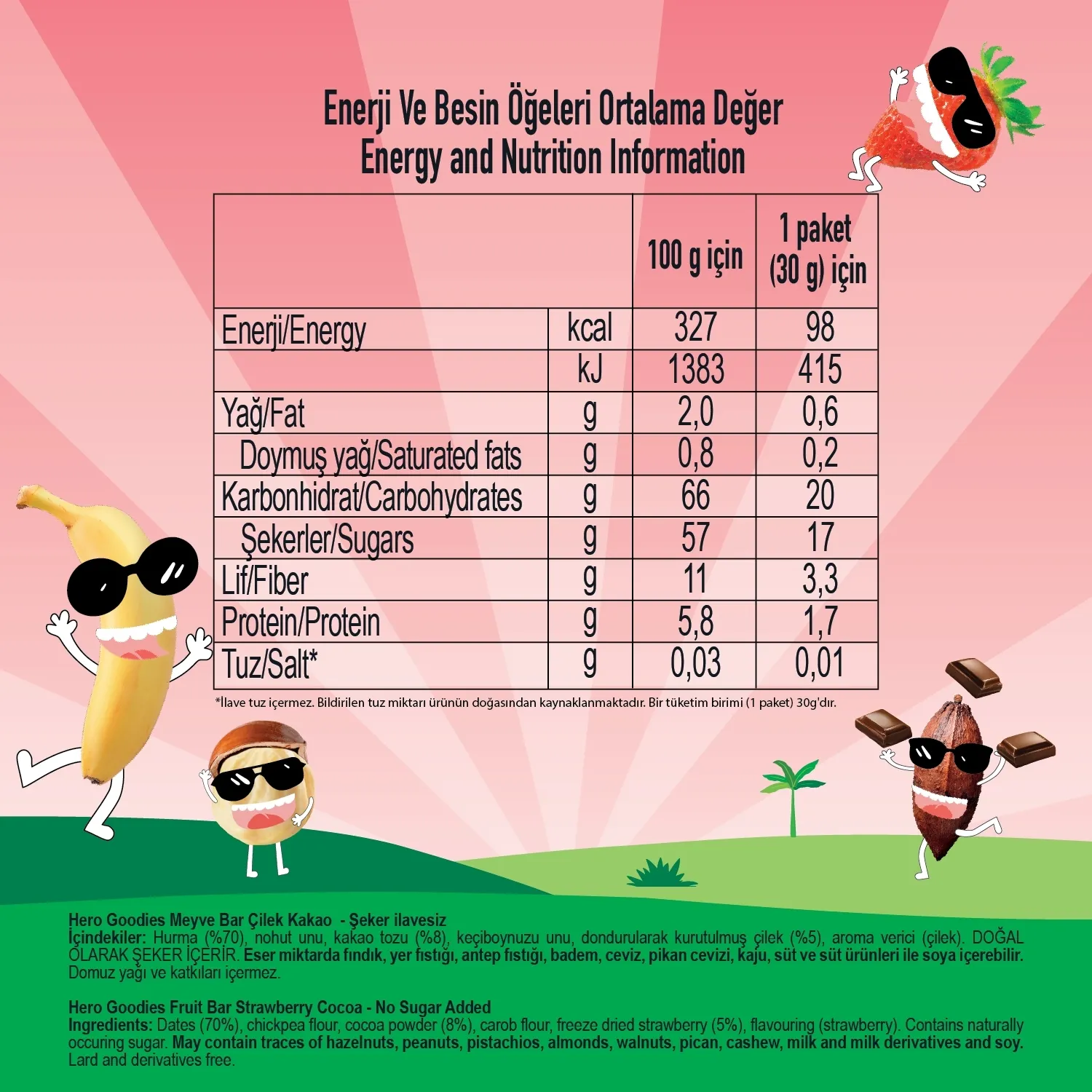 Hero Baby Goodies Meyve Bar Çilek & Kakao 30 gr