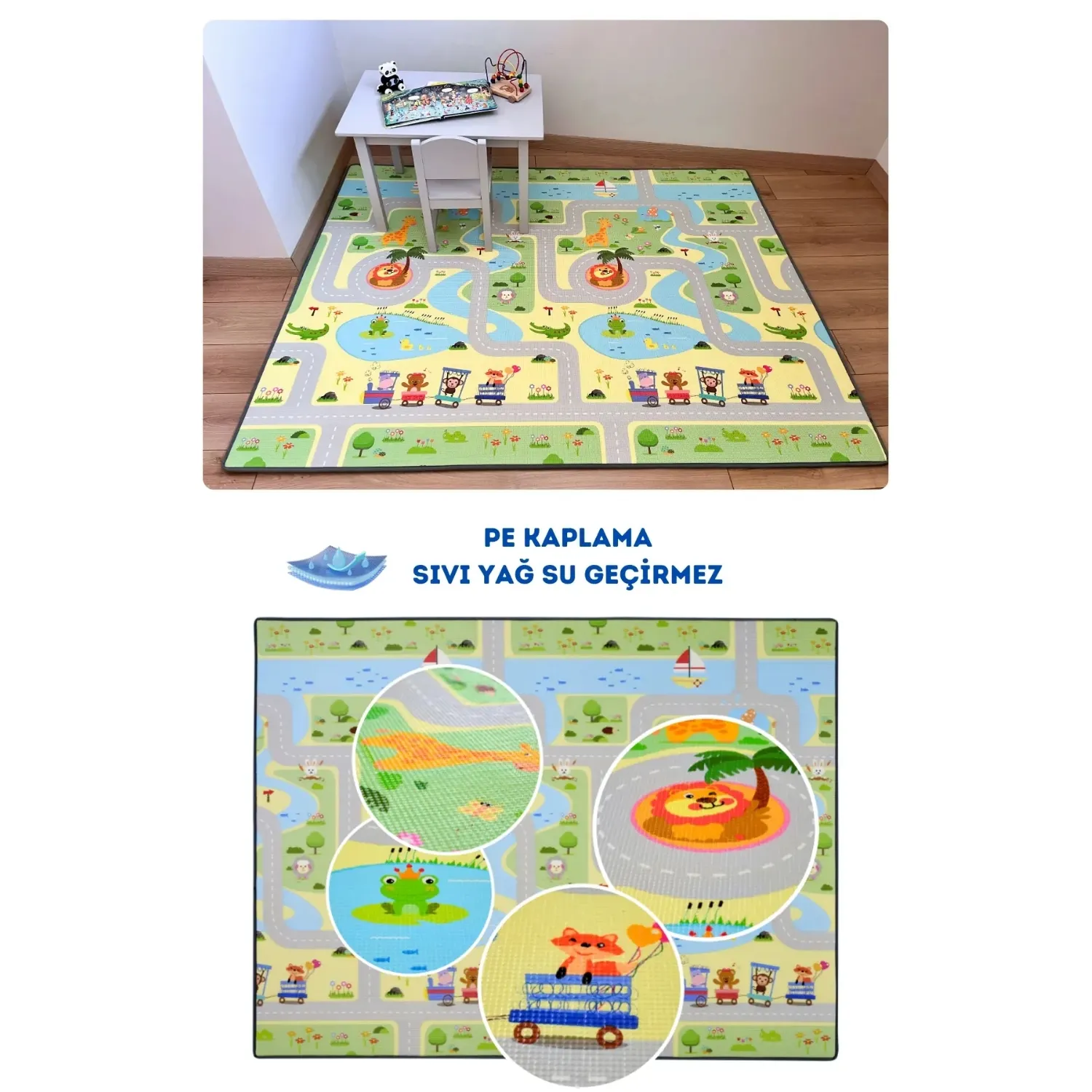 Coolmats Yeşil Parkur-Bulutlar ve Dağlar Oyun Halısı 140x100x1