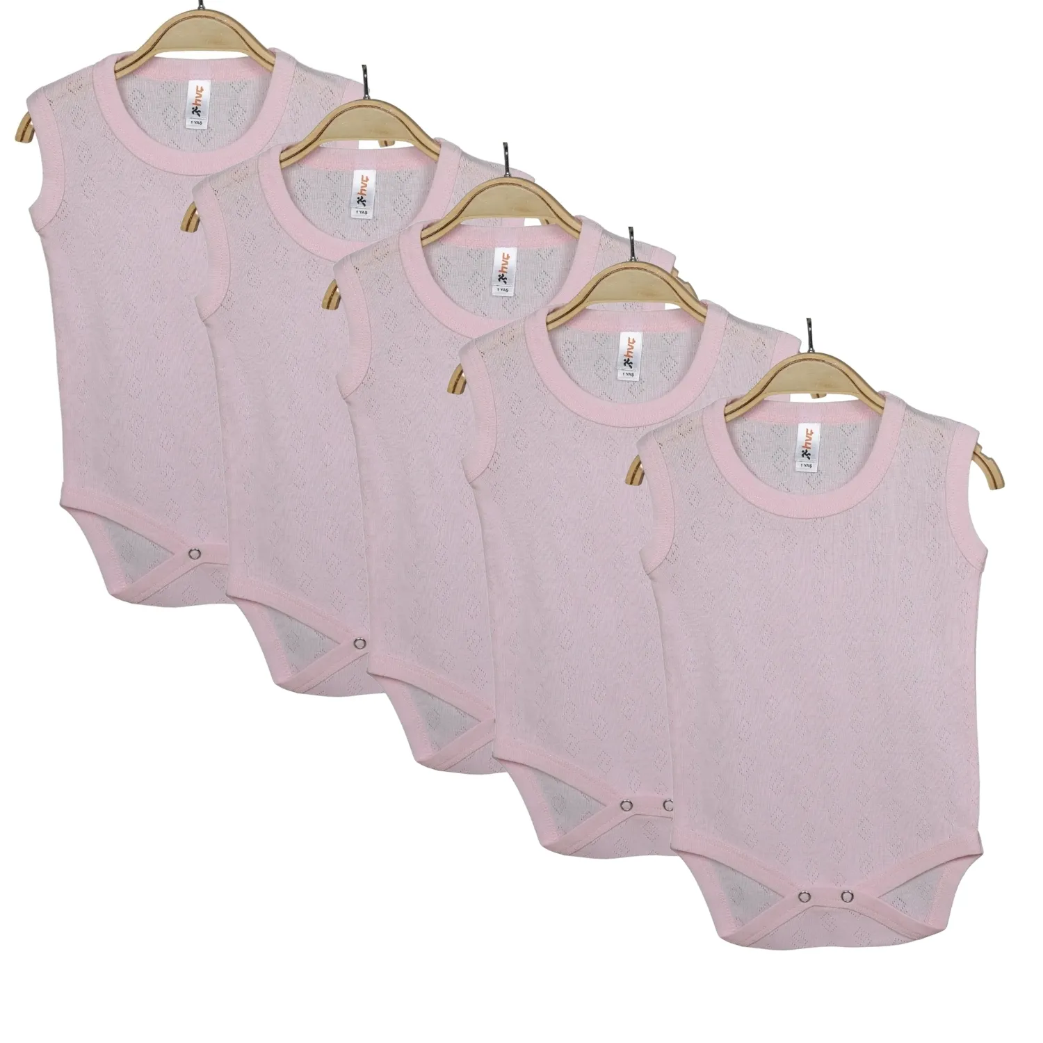 Hvc Bebek Atlet Body Jakarlı Pamuklu Küp Desenli Çıtçıtlı Zıbın Pembe 5'li Set Kız Bebek