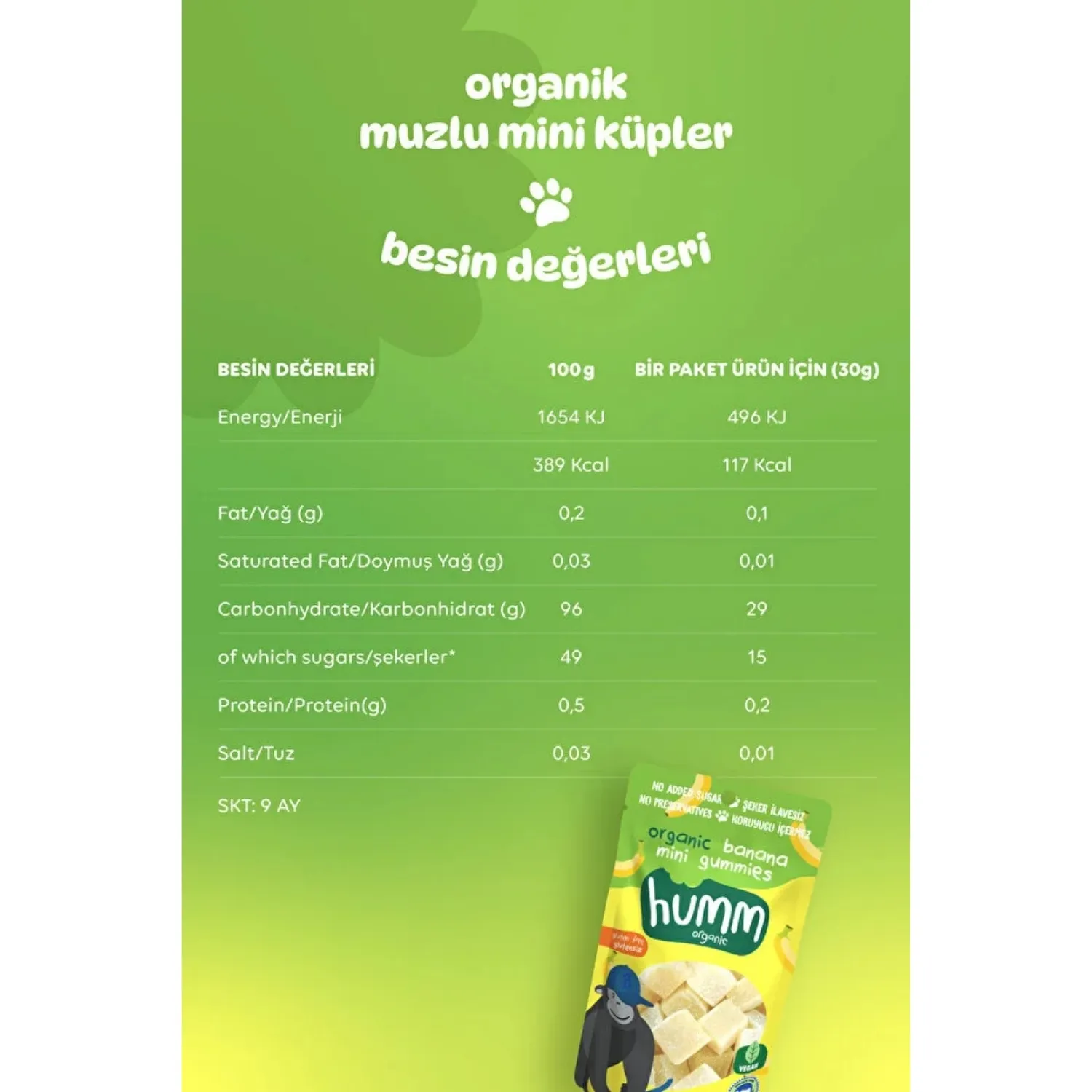 Humm Organik Glutensiz Vegan Muzlu Mini Küpler 30gr