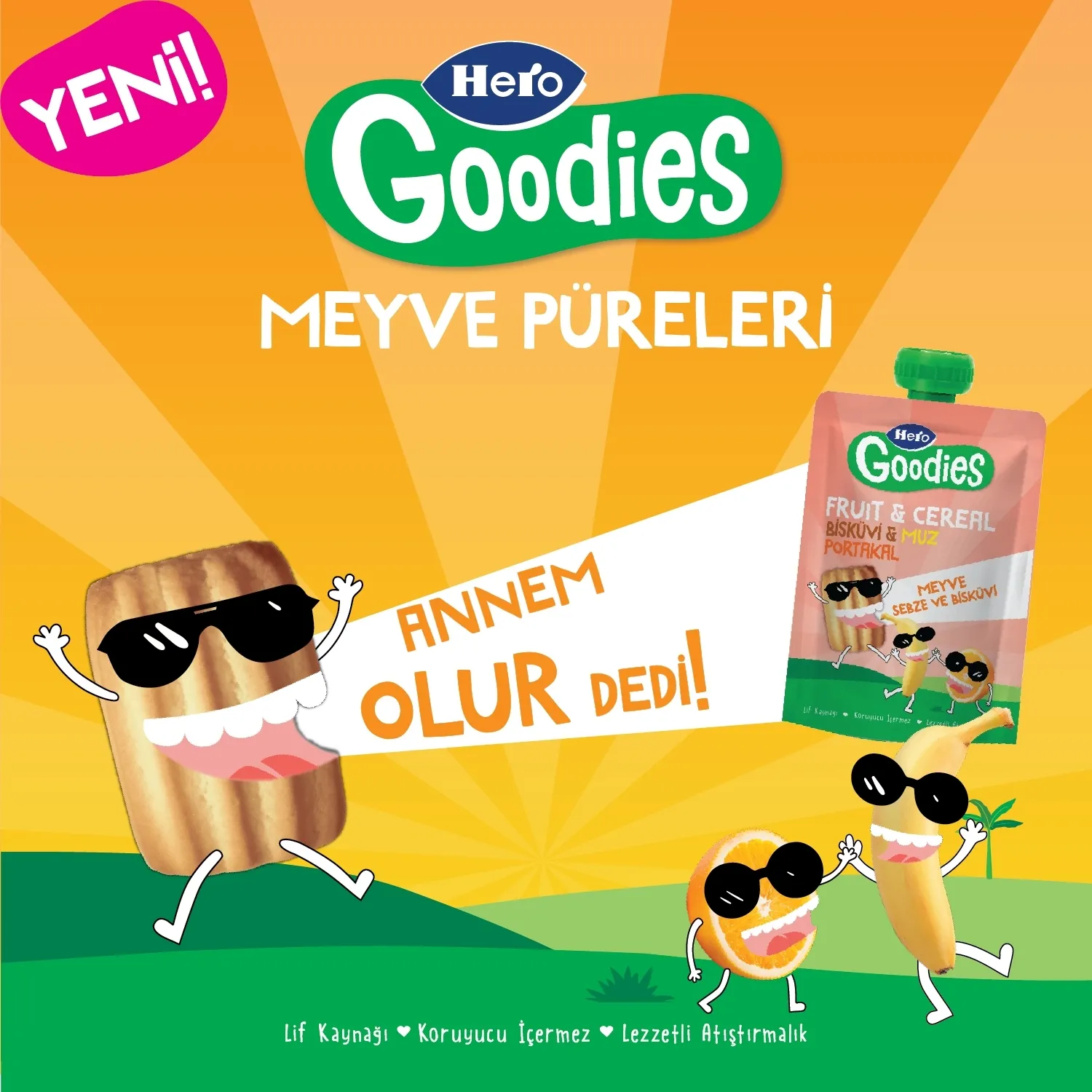 Hero Baby Goodies Bisküvi-Muz-Portakal Meyve Püresi 100 gr