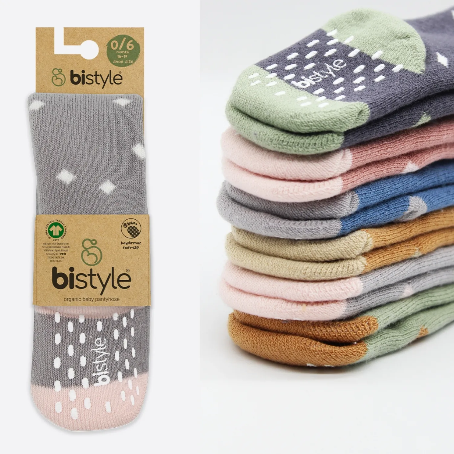Bibaby Organik Çorap Soket Kaymaz Havlu Bistyle Puanlı Gri