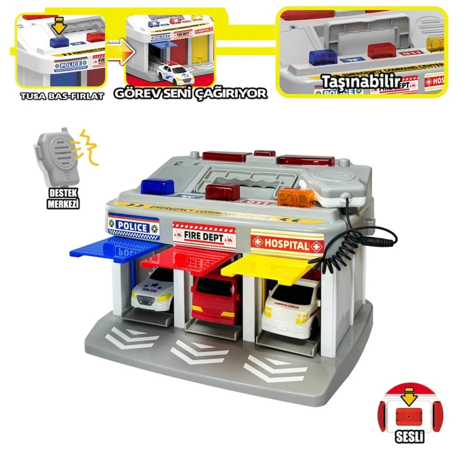 Vardem Işıklı Müzikli İlk Yardım Garajı (Ambulans, Polis, İtfaiye Araçları)