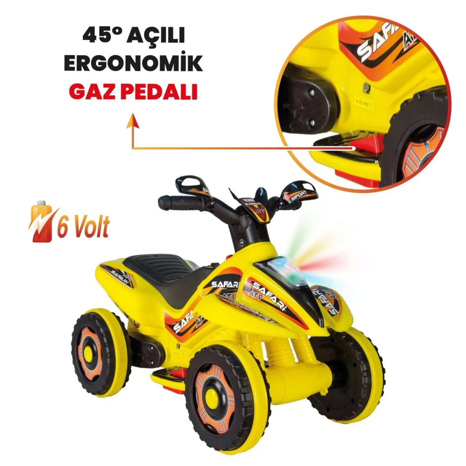 Akülü Atv Müzikli ve Led Işıklı 6V Safari Sarı