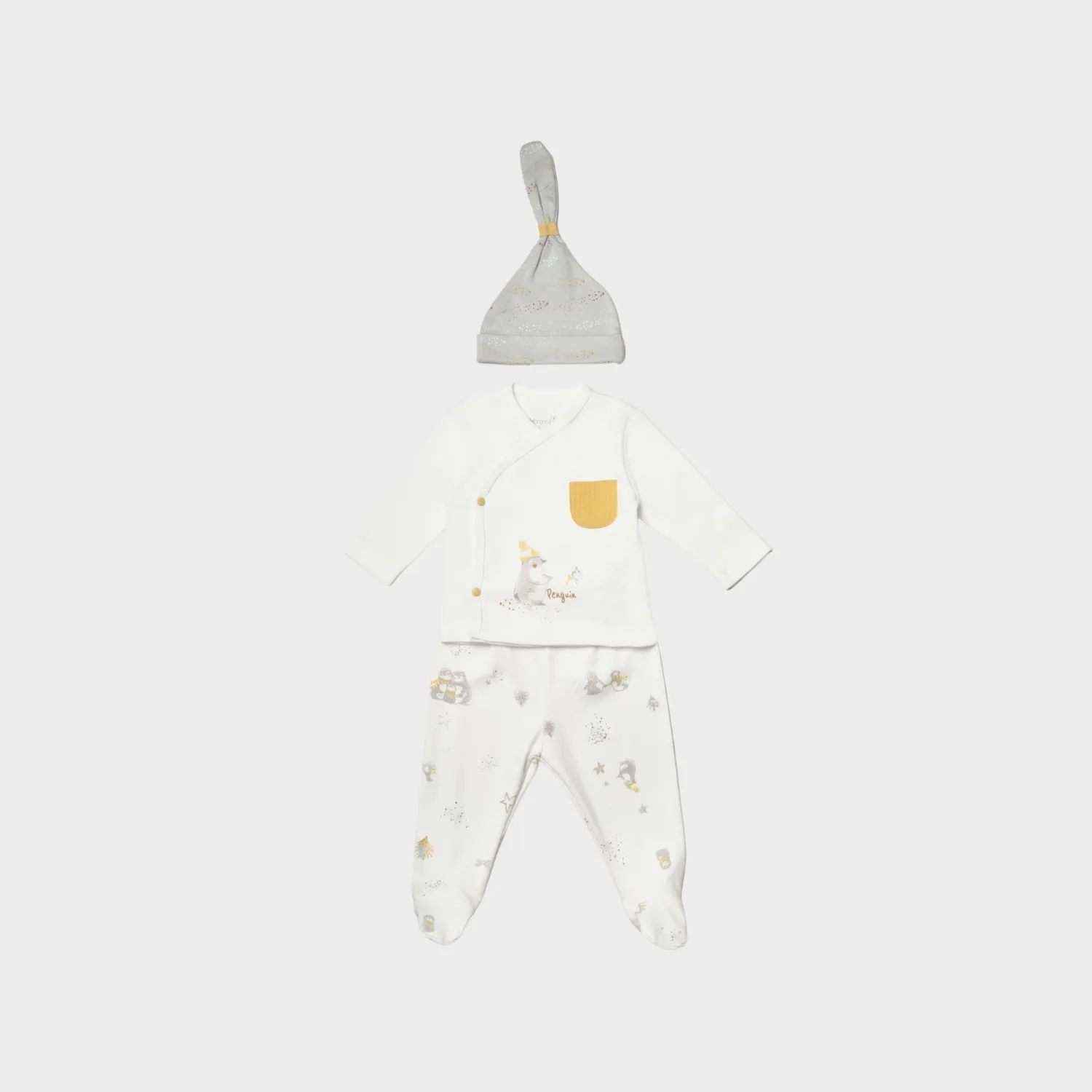 Bibaby Organik Zıbın Takımı 3lü Penguin Club Ekru - Gri