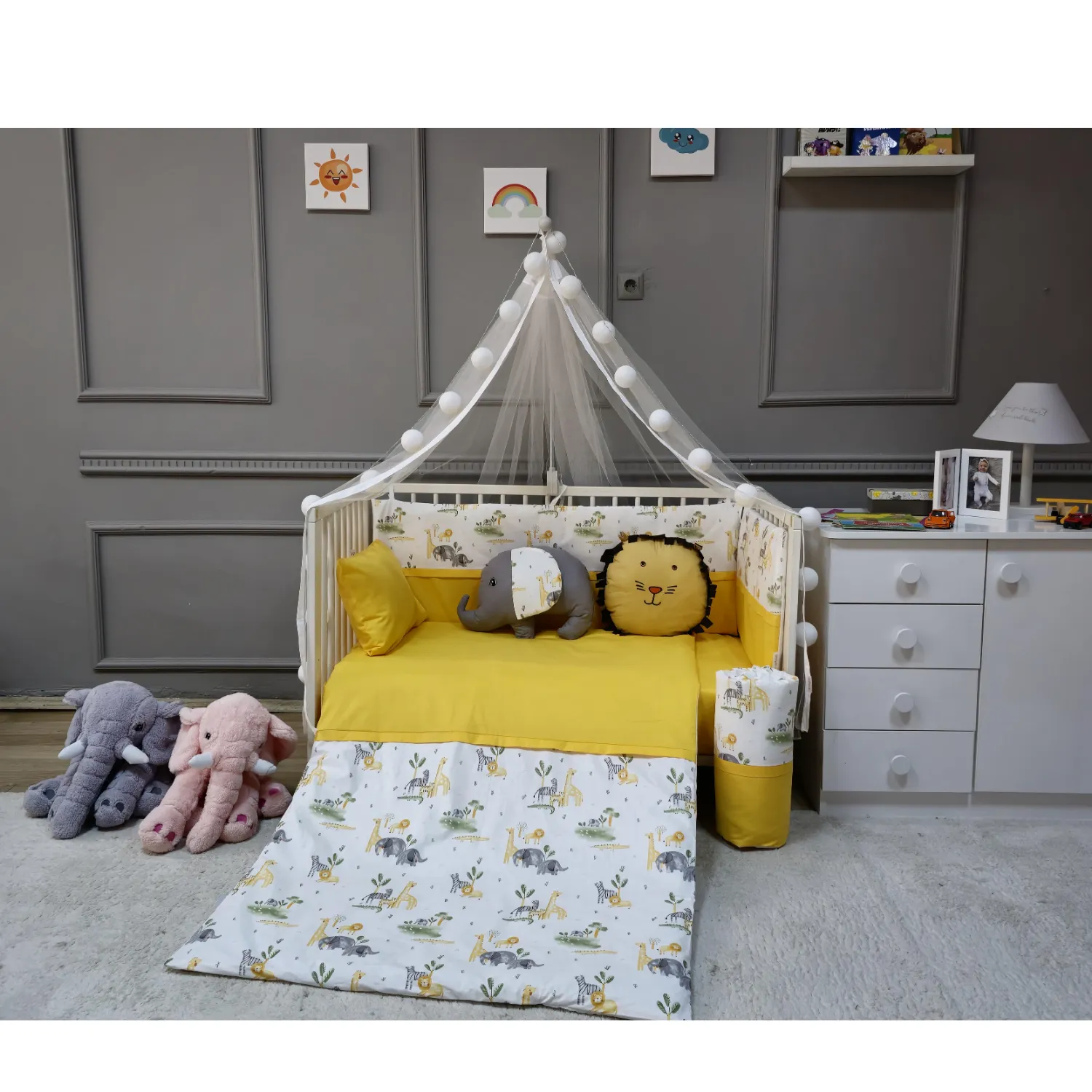 Yuar Baby Yan Duvarlı Beşik Uyku Seti Sarı Amazon