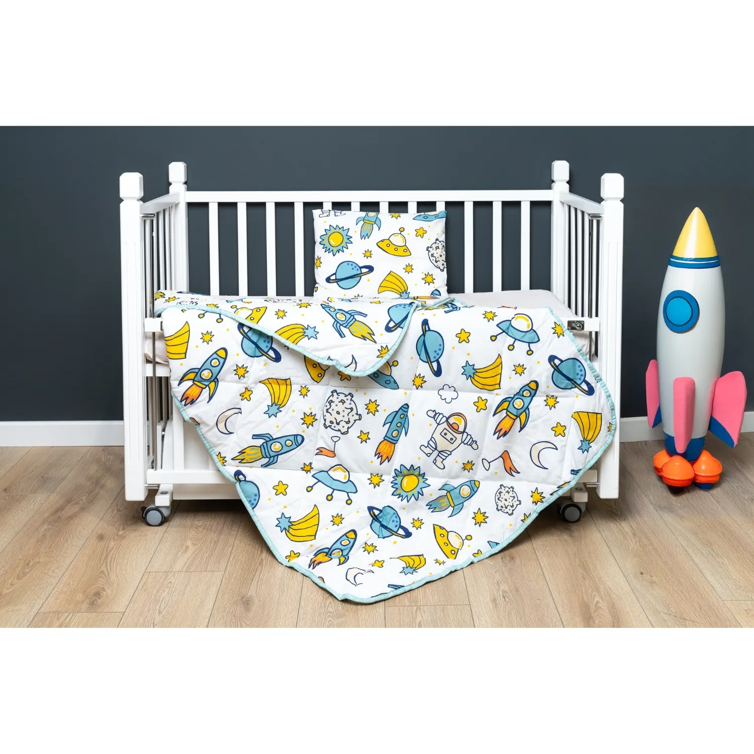 Bebek Nevresim Seti Uzay 3 Parça Çantalı 100x150