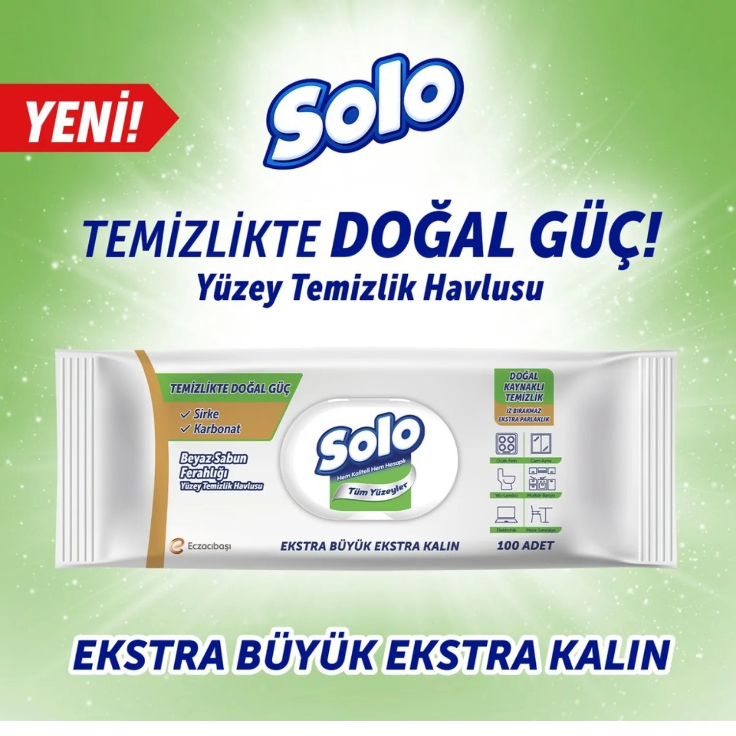Solo XL Yüzey Temizlik Havlusu Doğal Güç Beyaz Sabun 100lü