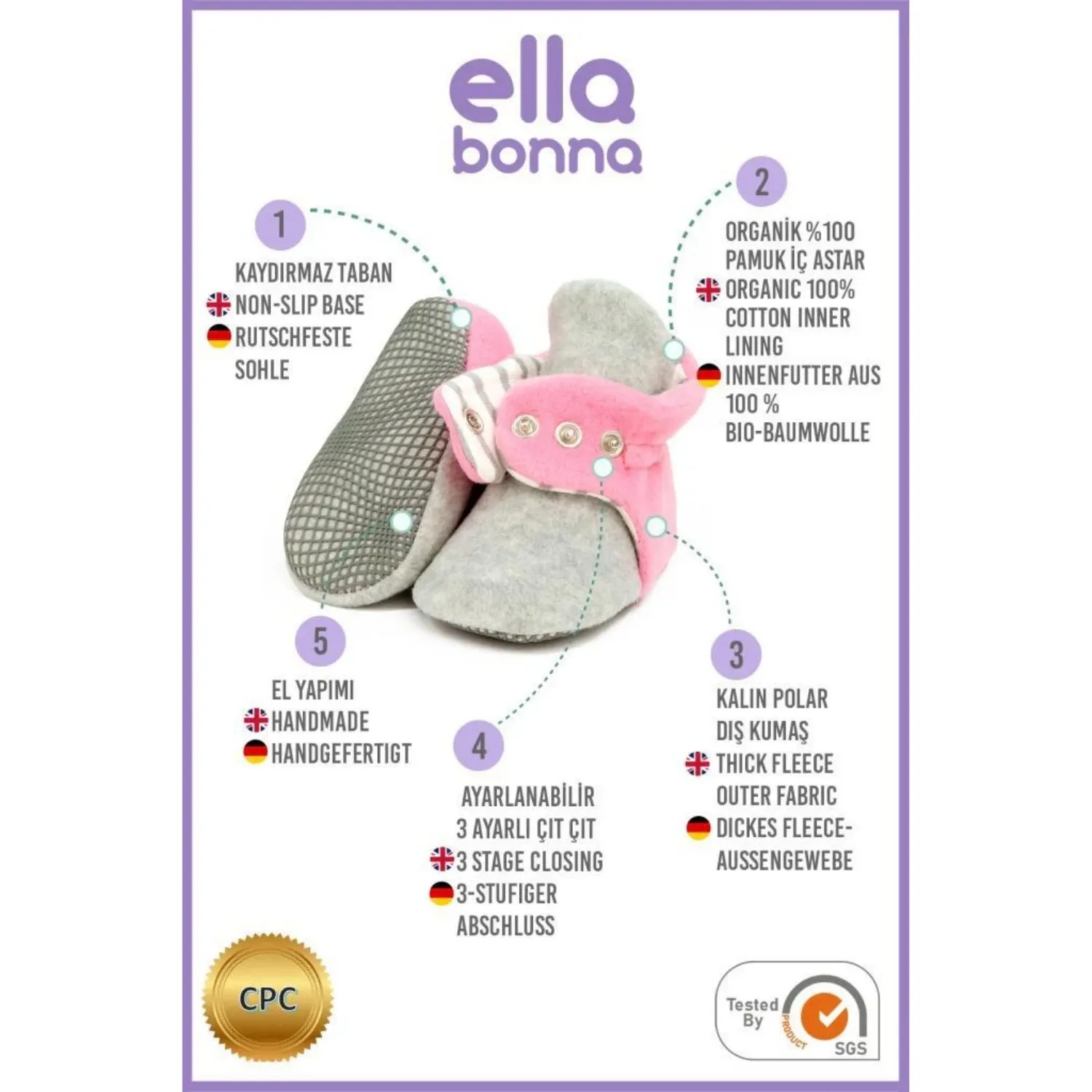 Ella Bonna Panduf Kaydırmaz Taban Gri - Pembe